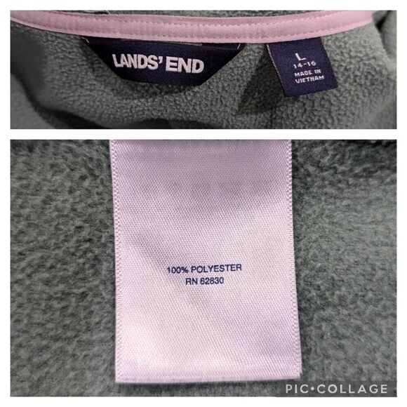 LANDS' END Green Olive Snap Heritage Fleece Pullover Sweatshirt Size L Pockets - Picture 5 of 5